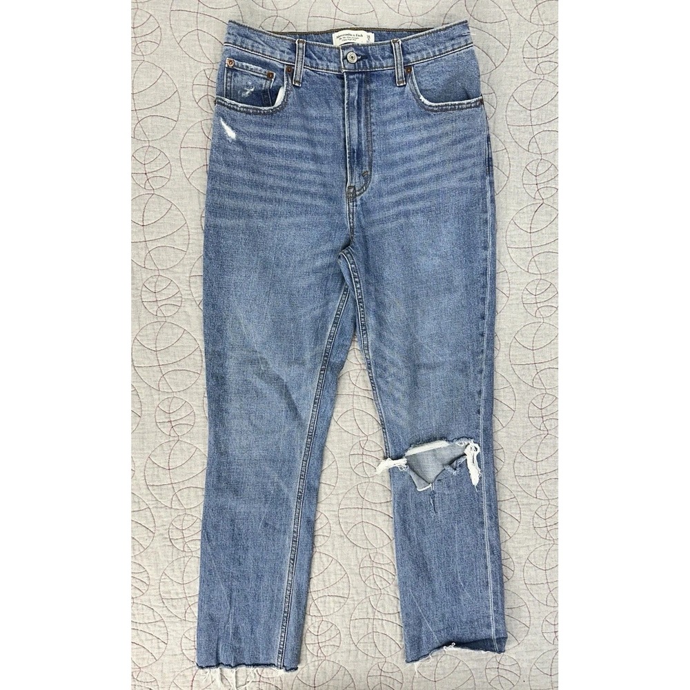 Abercrombie & Fitch The 90s Slim Straight Jeans Blue Distressed / Women's 28 6L